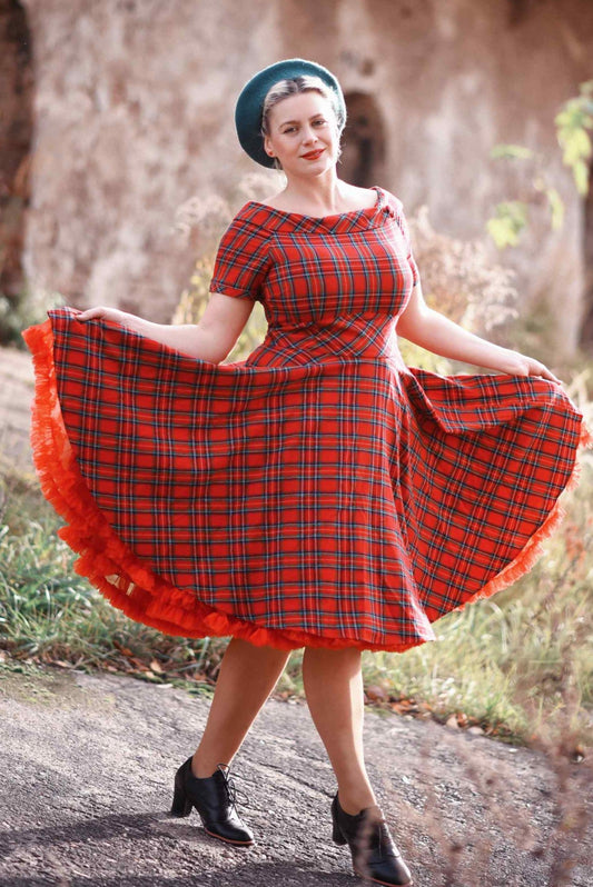 Darlene Retro Highland Red Tartan Circle Dress