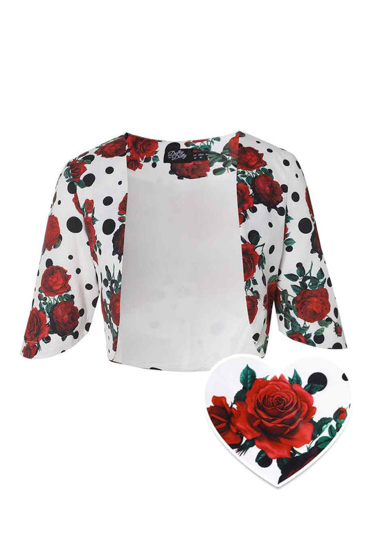 Lisette Retro Polka Dot & Rose Bolero Jacket