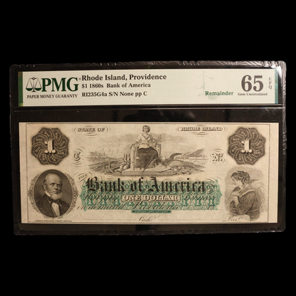 Rhode Island, Bank of America, One Dollar Note - 1860s - American Civil War Era