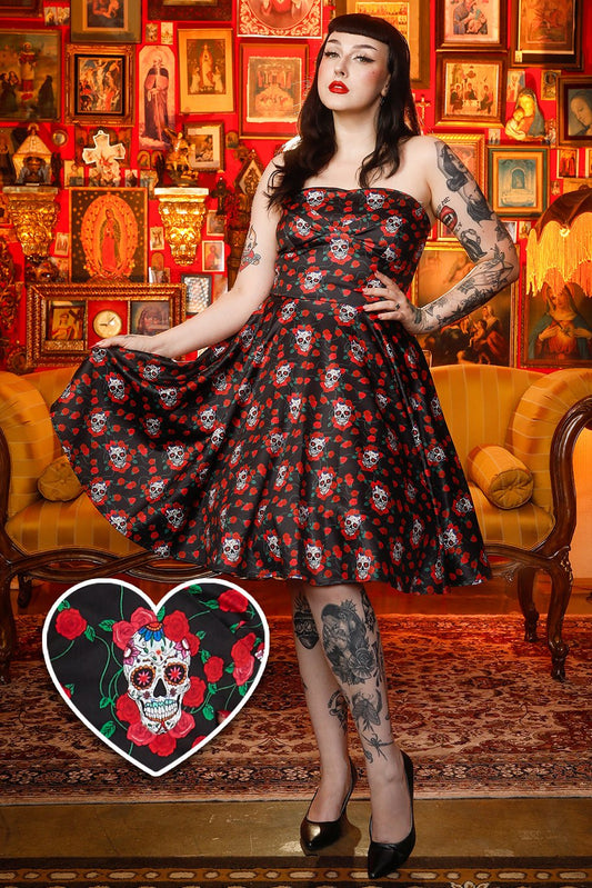 Melissa Rockabilly Dress with Skulls And Roses