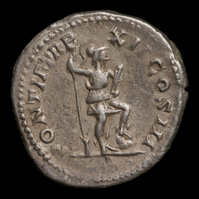 Rome, Emperor Caracalla, AR Denarius, Virtus (Deity of Bravery) - 209 CE - Roman Empire
