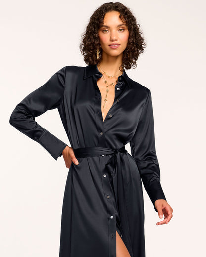 Victoria Silk Button Down Midi Dress | NAVY