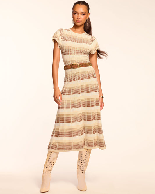 Rachel Plaid Knit Flutter Sleeve Midi Dress