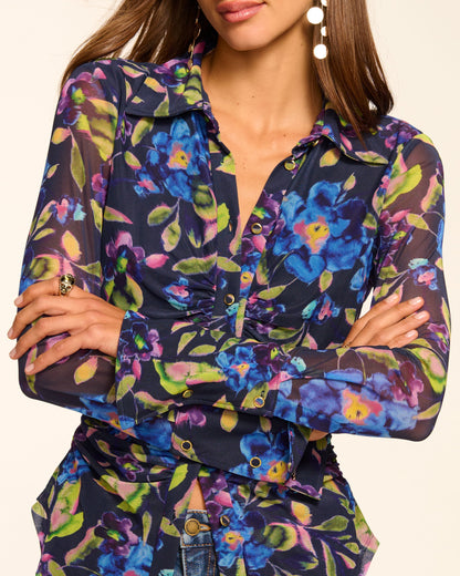 Talisa Mesh Long Sleeve Button Down Top