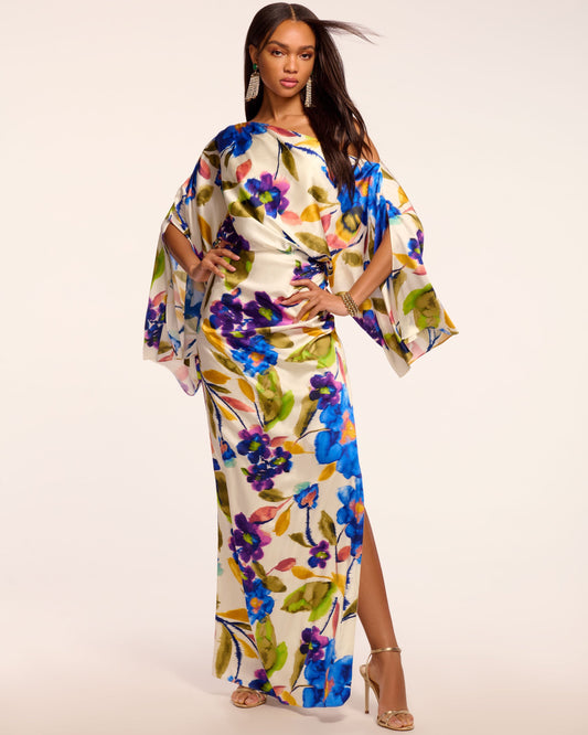 Noel Printed Silk Off-The-Shoulder Maxi Dress