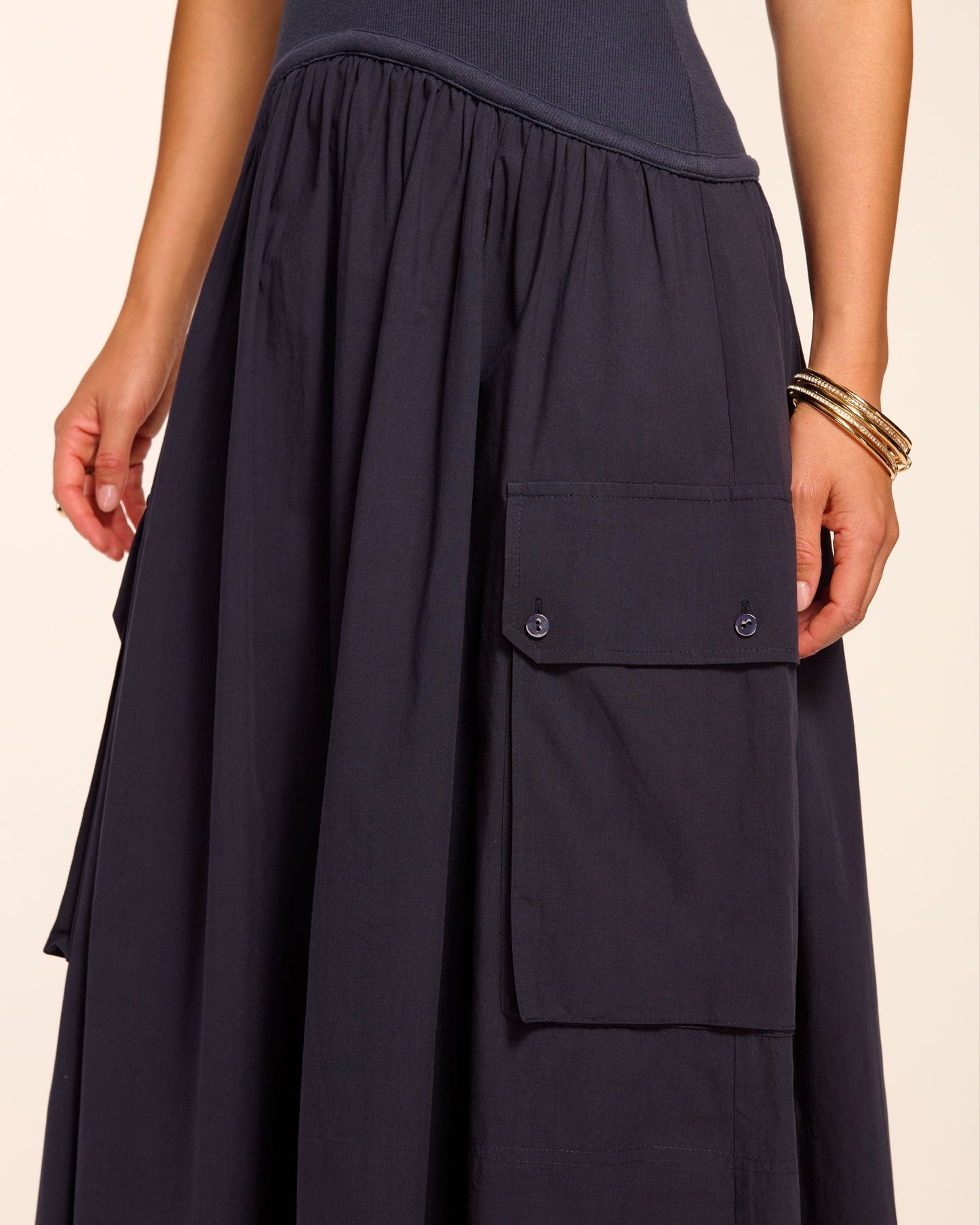 Simonne Cotton Knit Combo Halter Maxi Dress