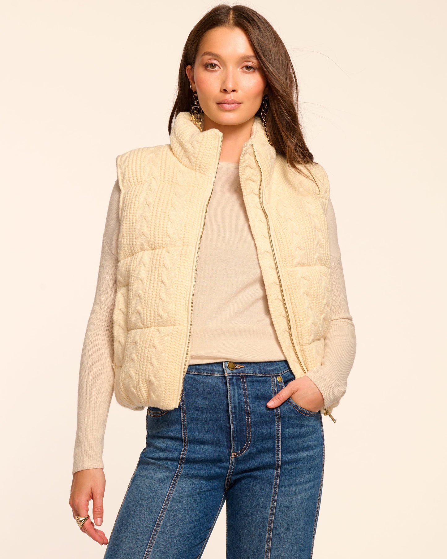 Vera Cable Knit Puffer Vest