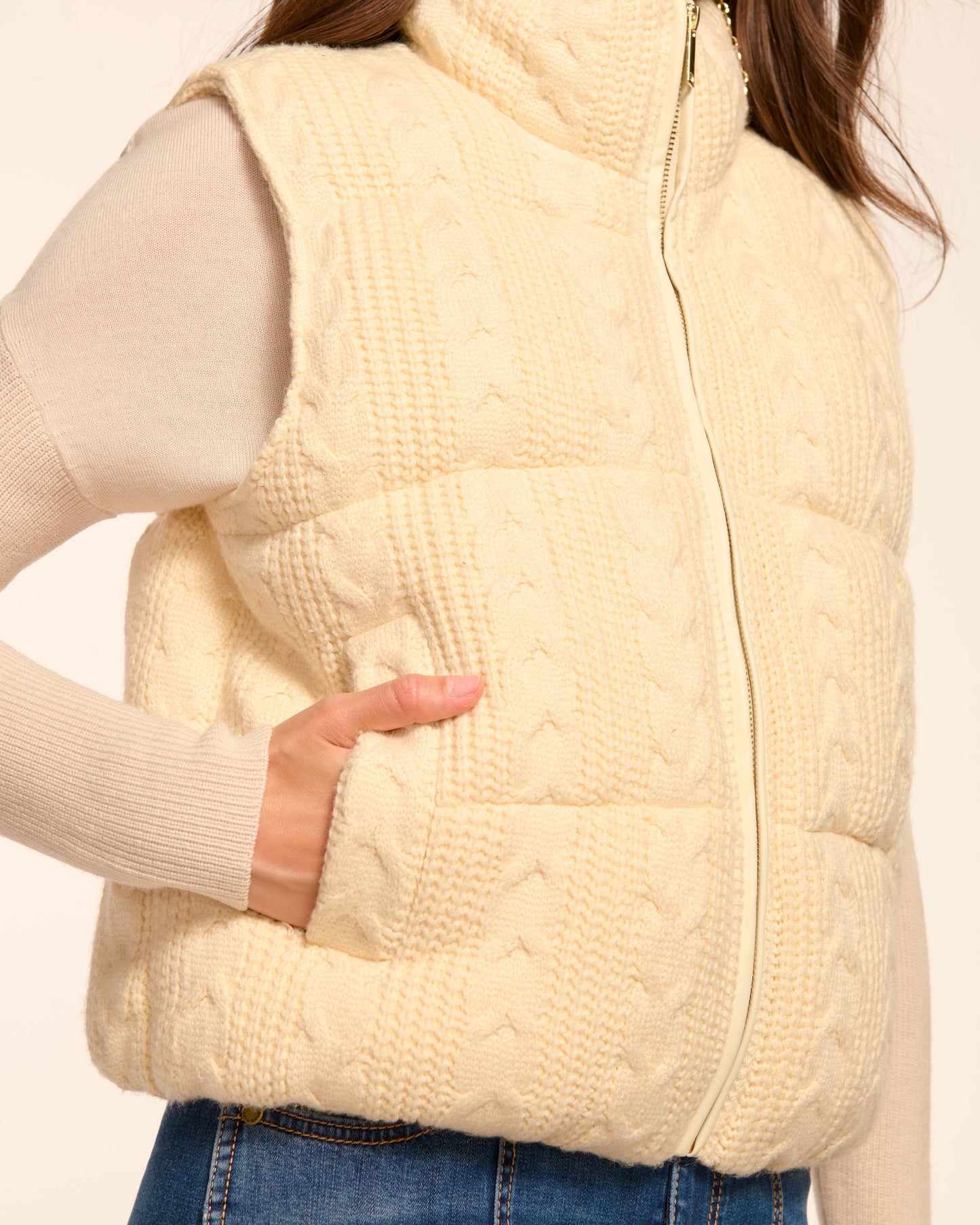 Vera Cable Knit Puffer Vest