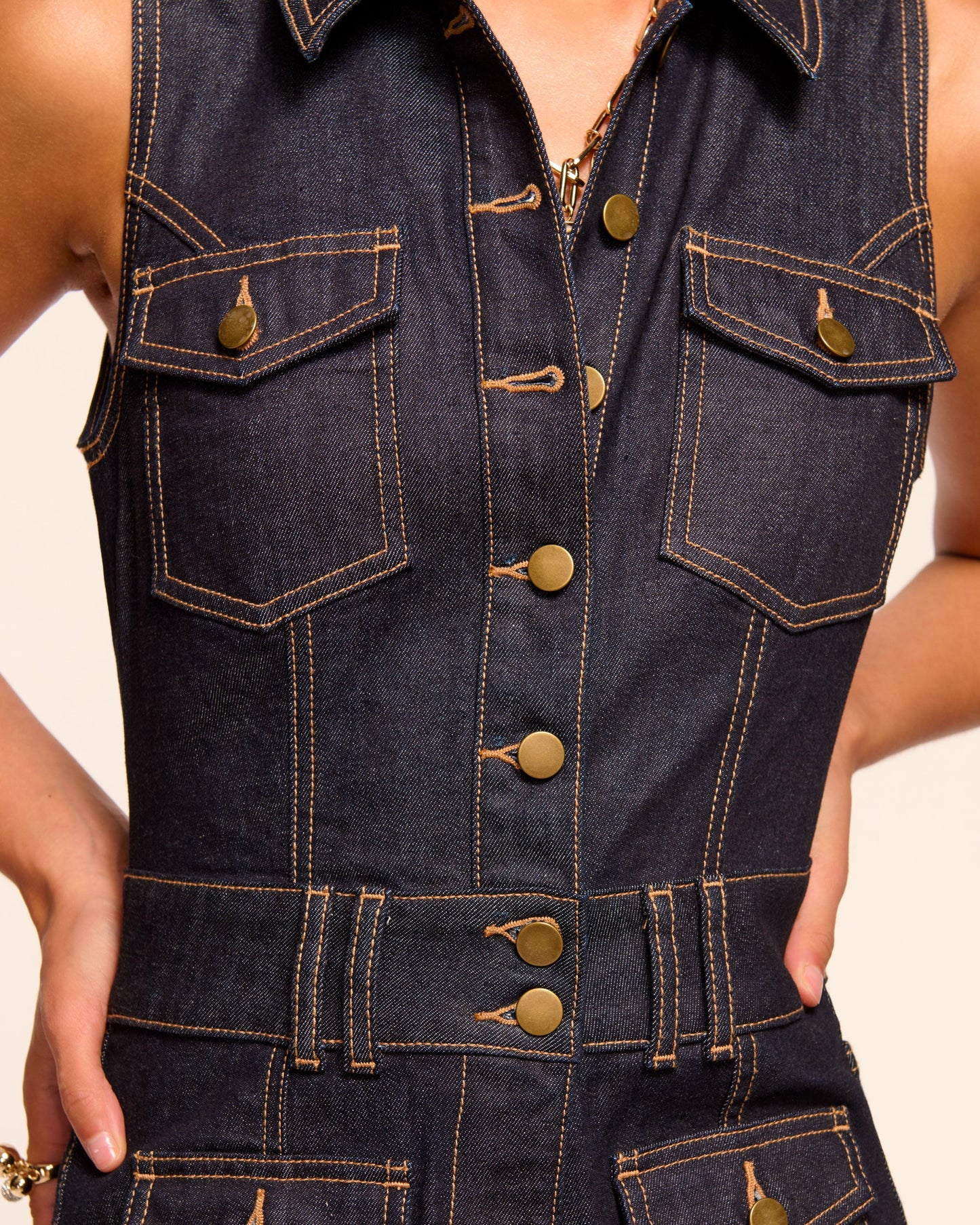 Stephania Sleeveless Denim Jumpsuit