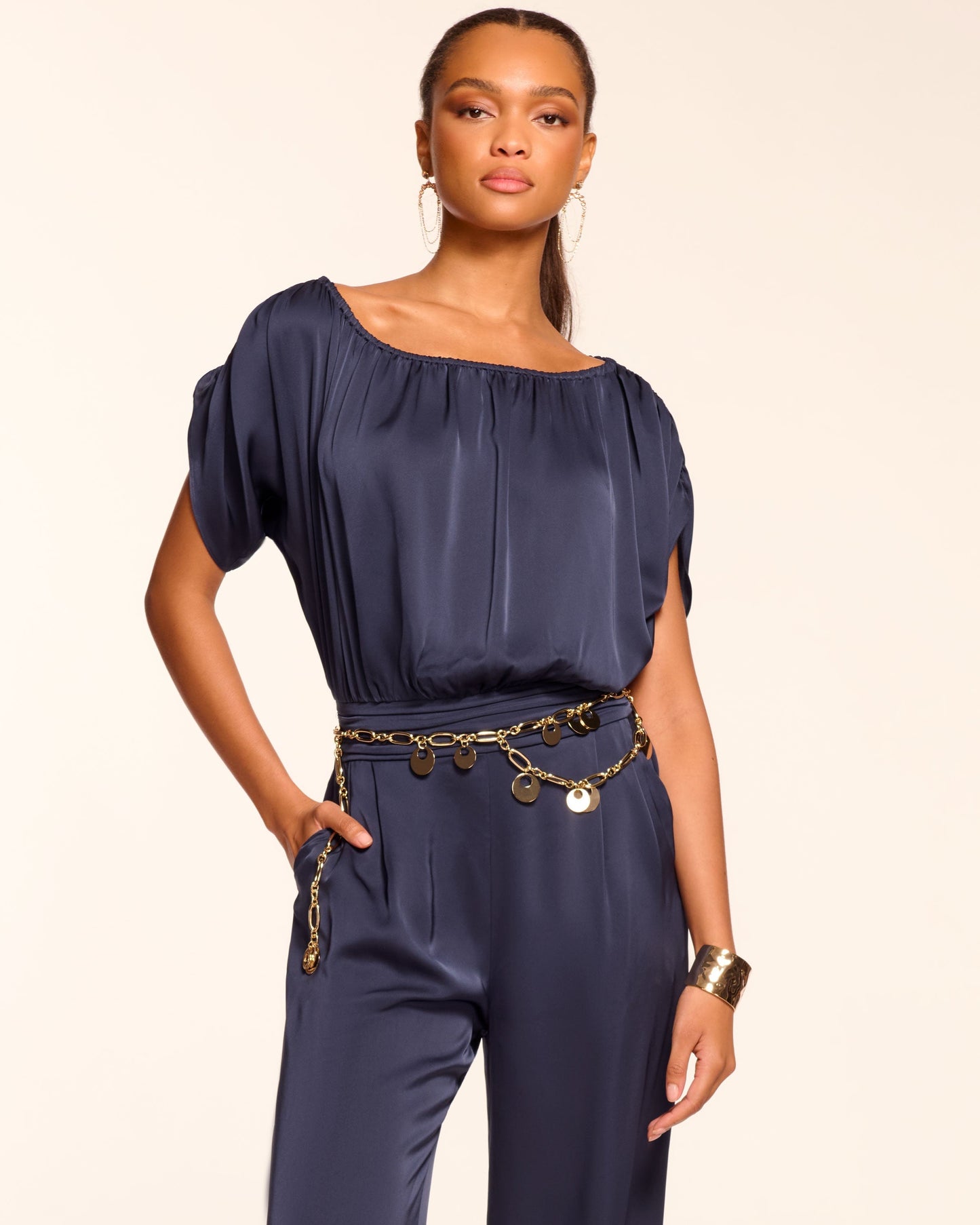 Sabrina Ruched Wide Leg Jumpsuit | NAVY