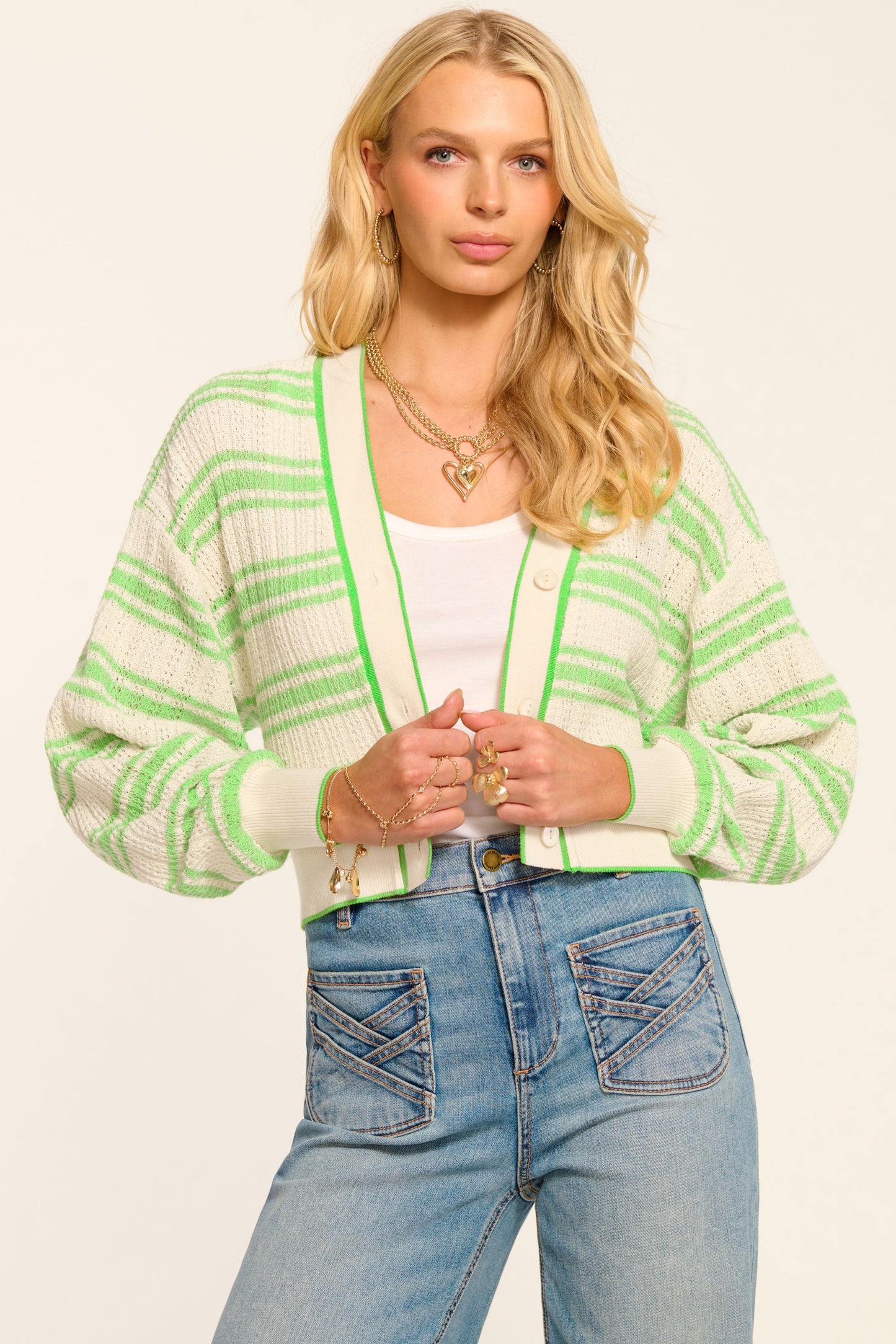 Romy Striped Knit Cropped Cardigan