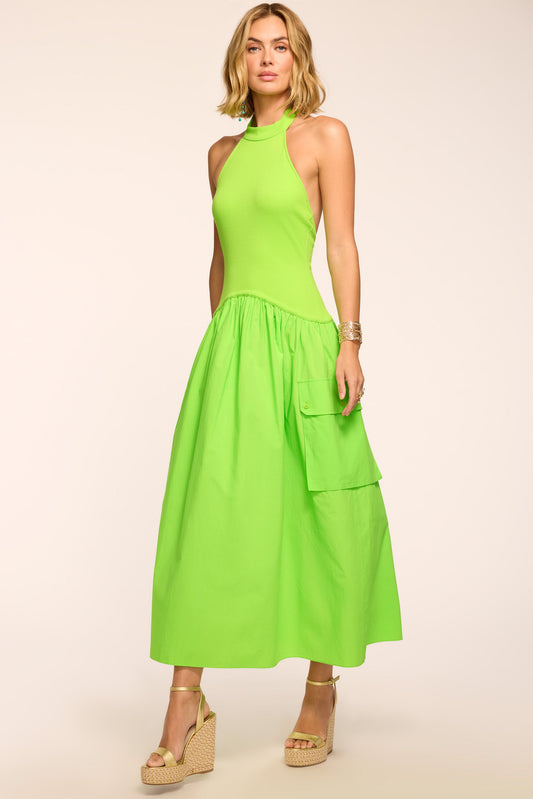 Simonne High Neck Combo Midi Dress