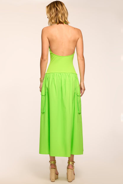Simonne High Neck Combo Midi Dress