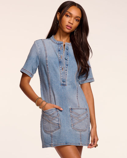 Skylar Short Sleeve Braided Denim Dress