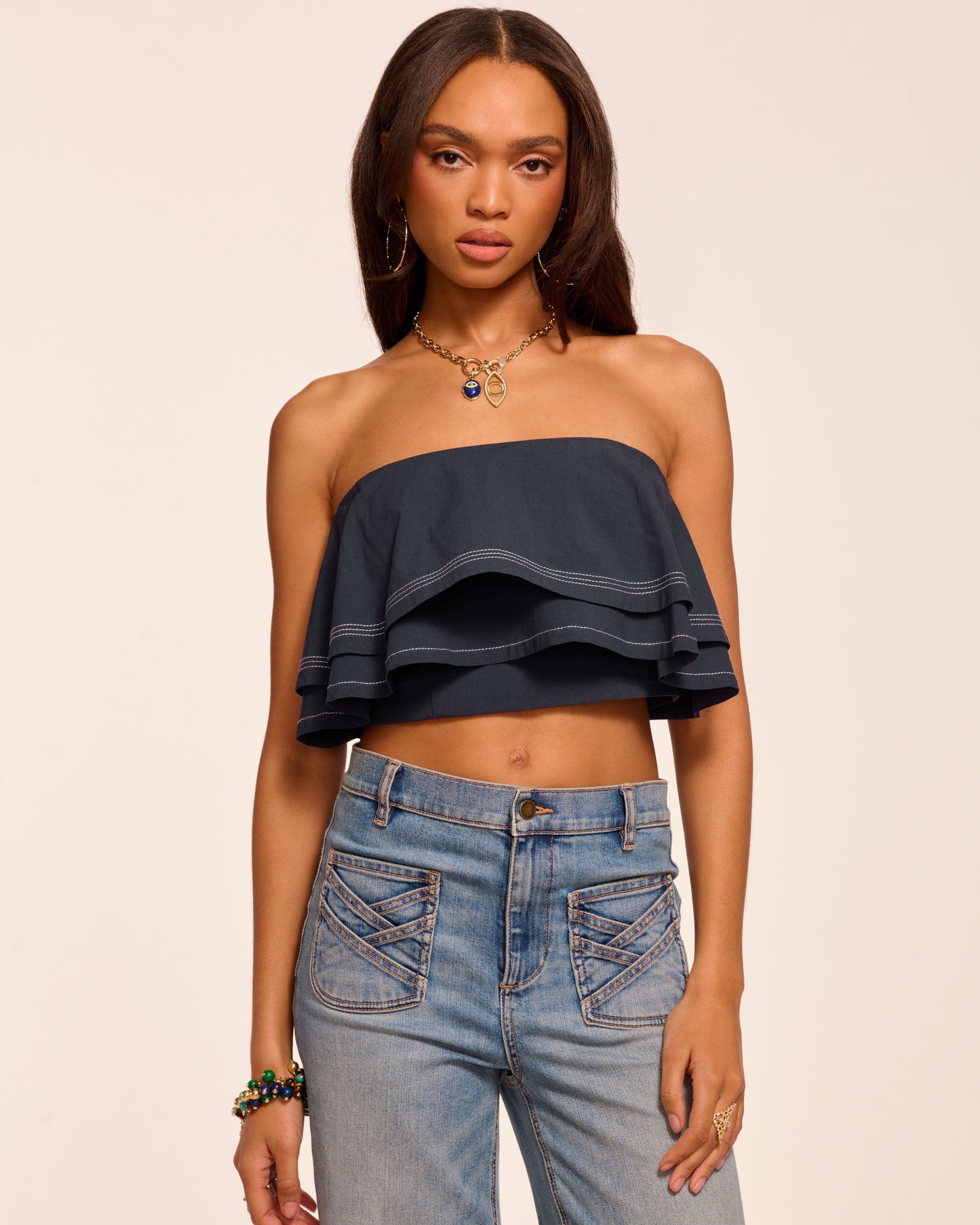 Poppy Cotton Poplin Tiered Crop Top