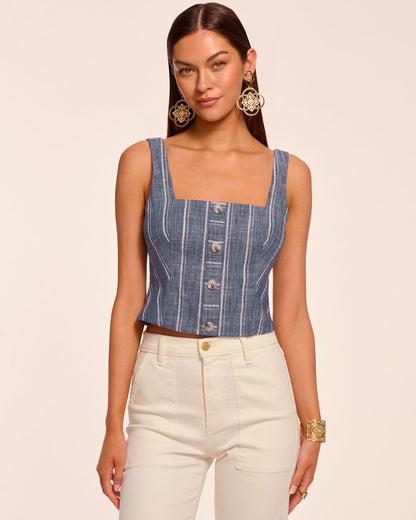 Olive Button Front Sleeveless Top