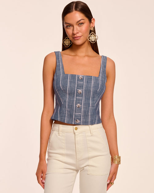 Olive Button Front Sleeveless Top