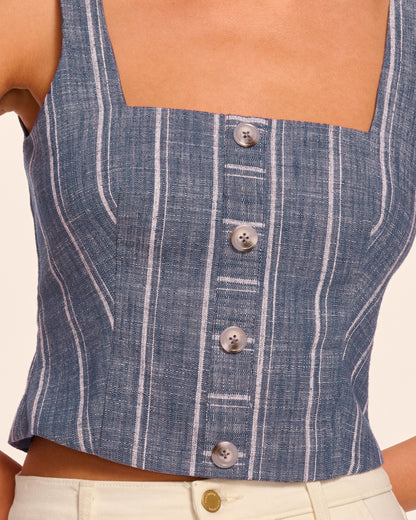 Olive Button Front Sleeveless Top