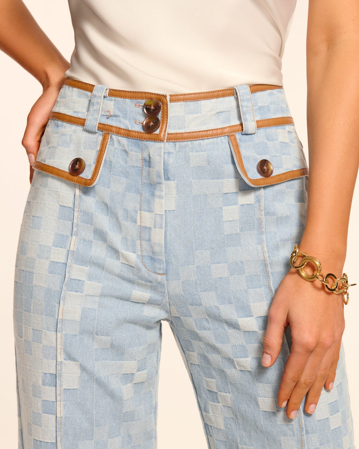 Paula High Waisted Checkered Jean