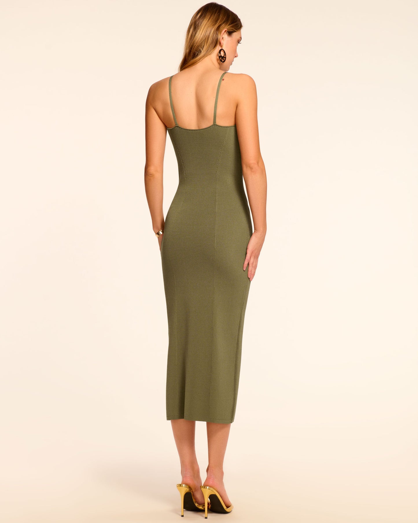 Sloan Plunging Ribbed Knit Midi Dress | OLIVE GREEN