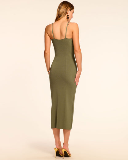 Sloan Plunging Ribbed Knit Midi Dress | OLIVE GREEN