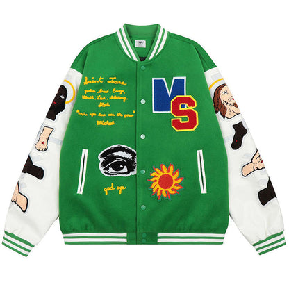 SAINT MICHAEL Loose baseball jacket with embroidered badge