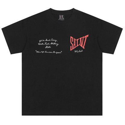 SAINT MICHAEL Retro letter logo embroidery printing T-Shirts