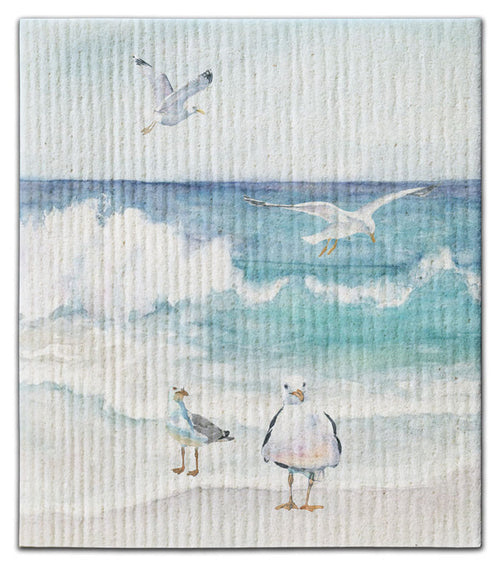 Seagulls(3)on Beach Swedish Dishcloth