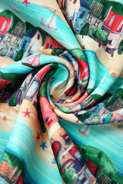 Amanda Seaside Village Print Flared Dress