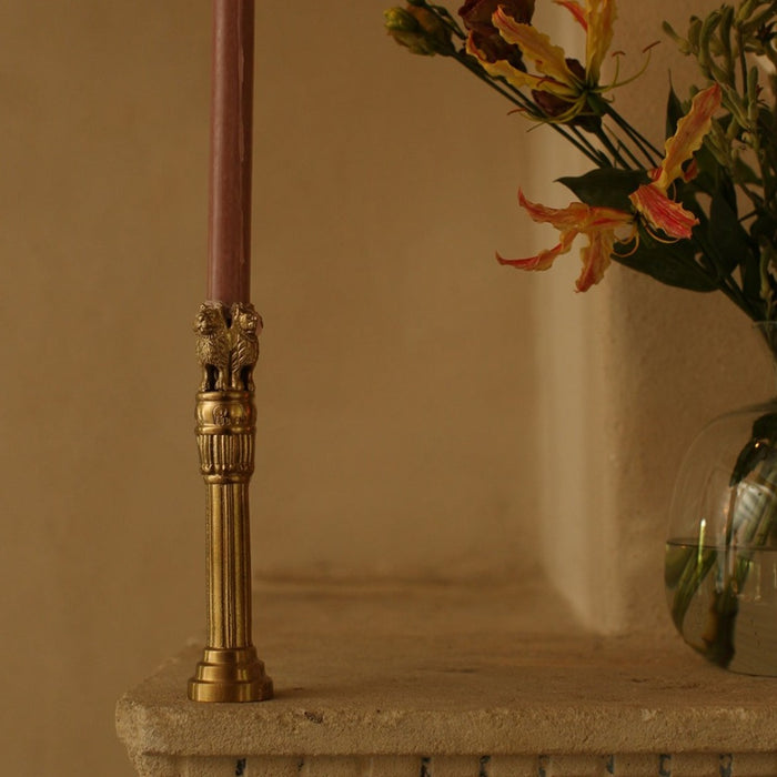 Senna Lion Taper Candle Holder - Recycled Brass