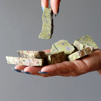 Serpentine Raw Bundle of 7 Atlantisite Green Purple Stones