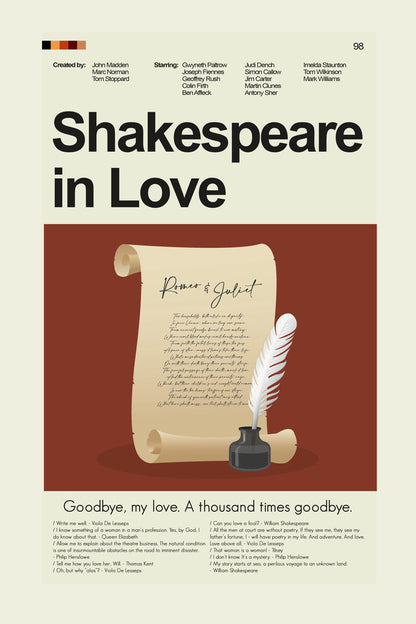 Shakespeare in Love Inspired Mid-Century Modern Print | 12"x18" or 18"x24" Print only