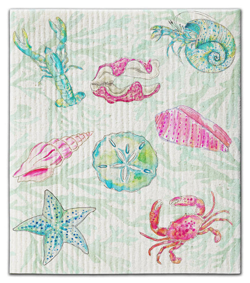 Shells Colorful Blue/Pink Swedish Dishcloth