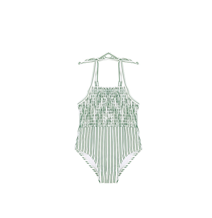 SMOCKED STRIPE BATHING SUIT
