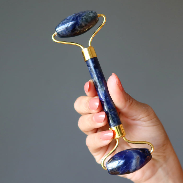 Sodalite Facial Roller Wand Stress-Be-Gone Blue Crystal