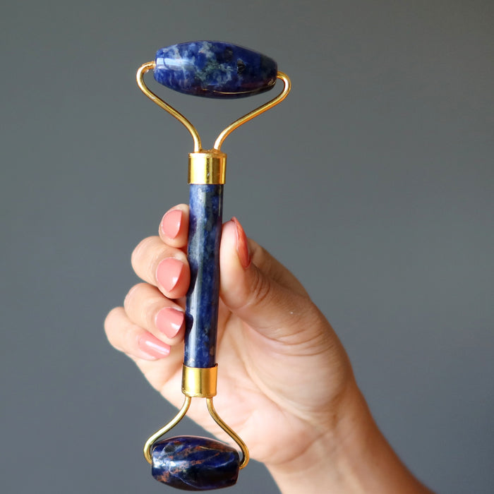 Sodalite Facial Roller Wand Stress-Be-Gone Blue Crystal
