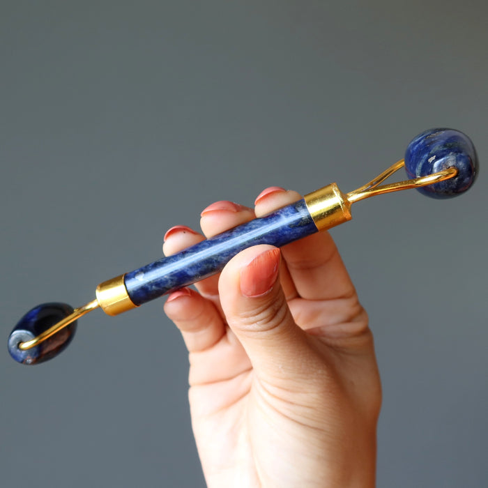 Sodalite Facial Roller Wand Stress-Be-Gone Blue Crystal