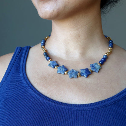 sodalite star necklace on woman