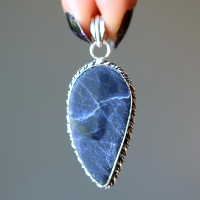 Sodalite Pendant Angel Wing Spiritual Blue Stone Silver