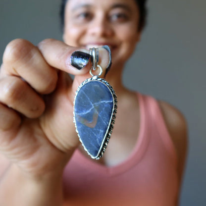 Sodalite Pendant Angel Wing Spiritual Blue Stone Silver