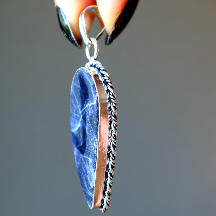 Sodalite Pendant Angel Wing Spiritual Blue Stone Silver