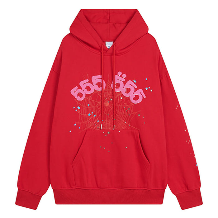 Sp5der 555555 Angel Number Hoodie-Red #8203