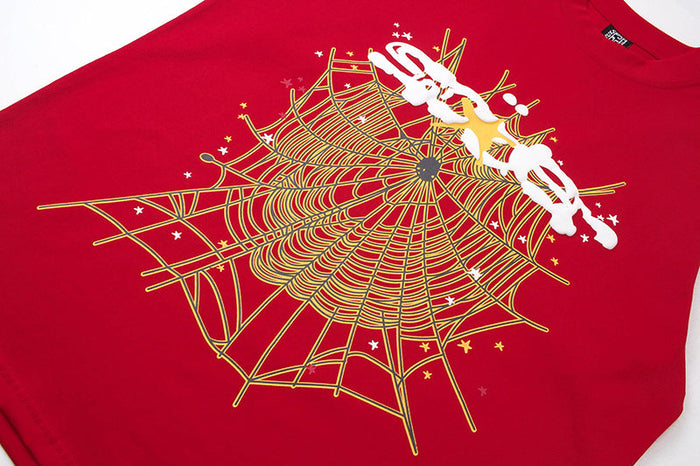 Sp5der Spider Web Print Gothic Punk T-Shirt Red