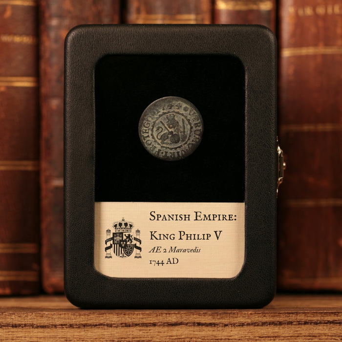 Spain, King Philip V, AE 2 Maravedis - 1744 CE - Spanish Empire