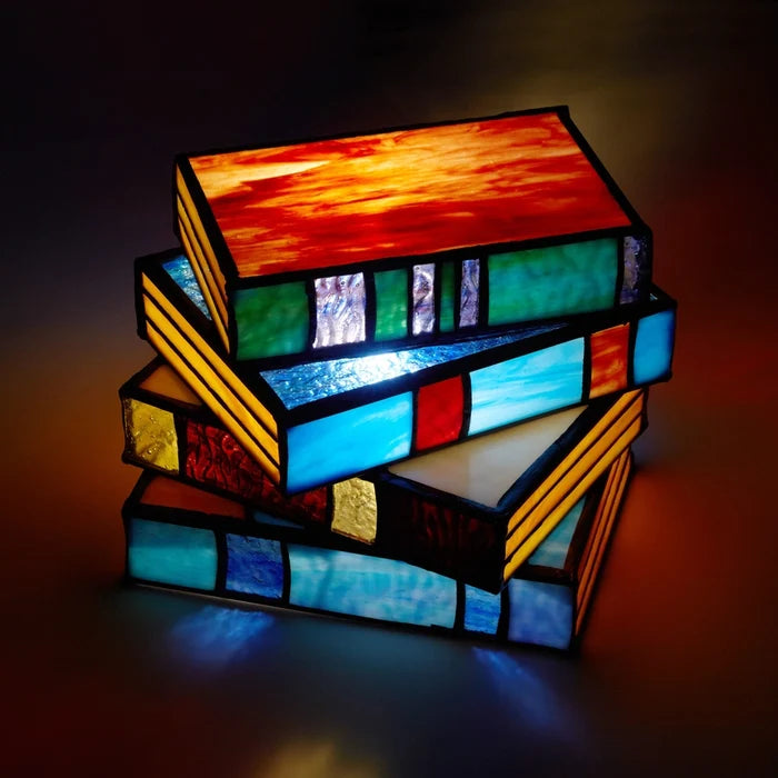 Stained Glass Book Stack Lamp
