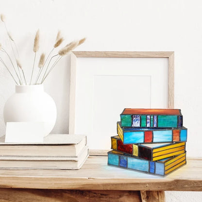 Stained Glass Book Stack Lamp