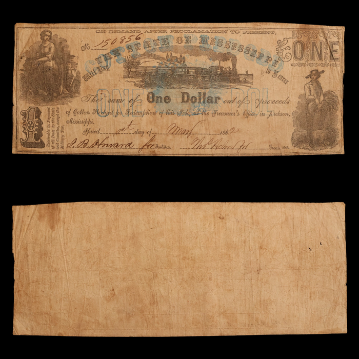 State of Mississippi, "Cotton Pledged" One Dollar Note - 1862 - American Civil War