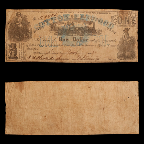 State of Mississippi, "Cotton Pledged" One Dollar Note - 1862 - American Civil War