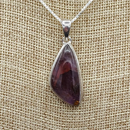 This is a close up of the Cacoxenite Amethyst pendant on this adjustable Sterling Silver chain
