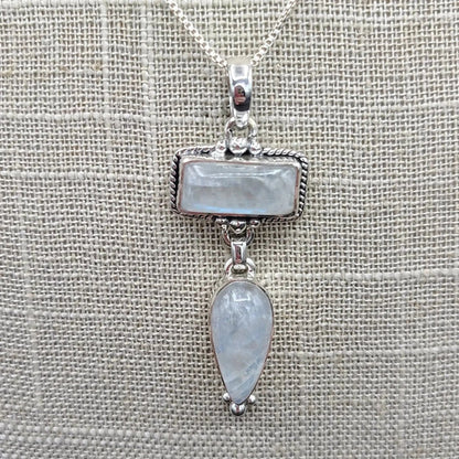This is a close up of the Sterling Silver and Moonstone pendants